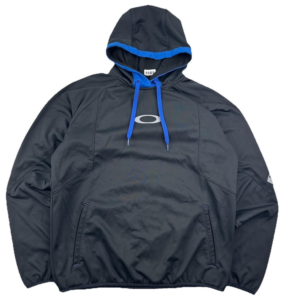 Oakley Software Central Logo Hoodie Mens Large Black Blue Y2K Spellout Fleece